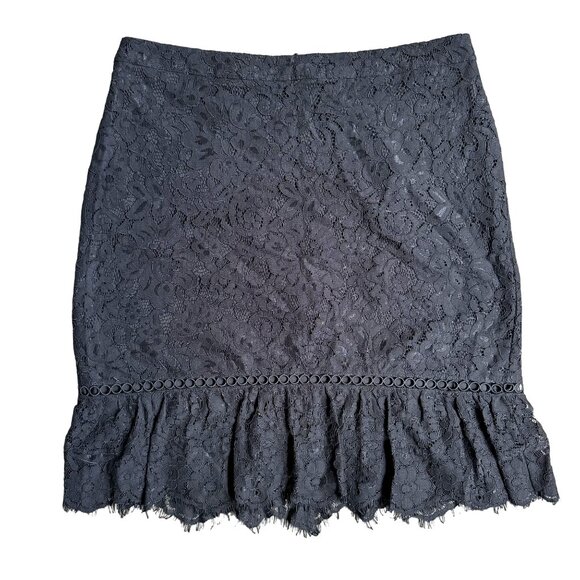Karl‎ Lagerfeld Paris Black Lace Skirt Ruffle Hem 10 Whimsigoth Date Night Short - Picture 1 of 7